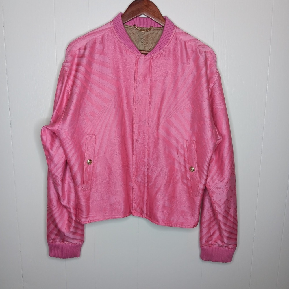 Versace Bomber Jacket Sz 48 Pink Full Zip Silk  Made in Italy Authentic